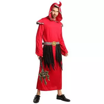 Хэллоуинский западный поразительный костюм для мужчин с красным злым сатанинским дизайном, халат