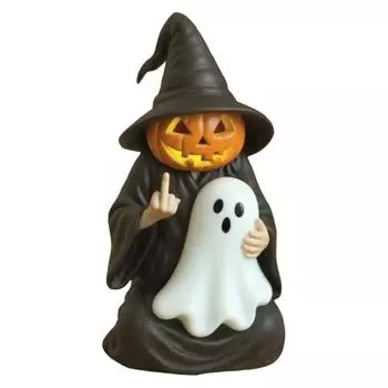 Хэллоуинское украшение Темный юмор Колдовская атмосфера Жуткая статуэтка ведьмы Черная роба Тематика кошек Смола Домашний декор E