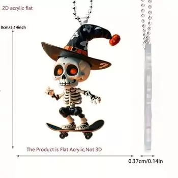 Halloween 2d Playful Skeleton Acrylic Keychain Car Ornament For Festive Decor Interior