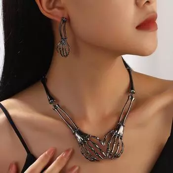 Хэллоуин сплав череп призрак фестиваль ожерелье серьги комплект, праздничные аксессуары для вечеринки серебряный