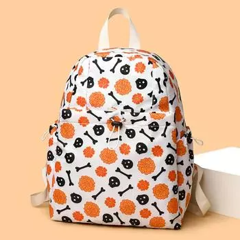 Halloween Backpack New Skull Print Women Backpack Fashion Large-capacity Lightweight Travel Commuter Backpack