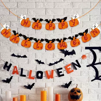 Halloween Banner Pumpkin Garland Photo Prop Bunting Flag Decoration for Doors