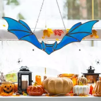 Хэллоуин Летучая мышь Ловец Солнца Акриловая Настенная Оконная Подвеска Цветная Летучая Мышь Подвесное Украшение для Хэллоуина небесно-голубой