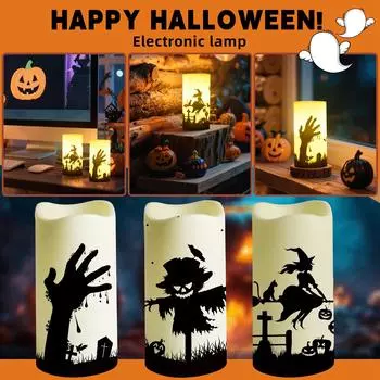 Halloween Battery Operated Flashing Candles, Set Of 3, Scary Decorations One Size