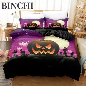 Halloween Bedding Set Soft Polyester 3D Cartoon Quilt Cover For Room Decor Single Twin Queen Size Pumpkin Ghost Duvet Cover Set 70x133cm 2pcs