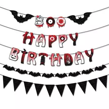 Halloween Birthday Banner Decoration Ghost Festival Halloween Bat Birthday Party Decoration Banner and Flower Display