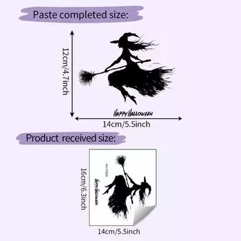 Halloween Black Broom Riding Witch Decoration Paste Painting For Wall Car And