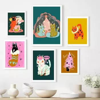 Halloween Black Cat Pumpkin Autumn Wall Art Canvas Painting Nordic Poster And Print Christmas Wall Pictures for Kids Room Decor 21x30cm No Framed озеро синий