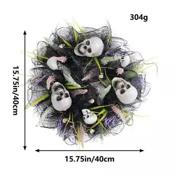 Halloween Black Mesh Skull Wreath 2023 Wreath Ghost Party Decoration Props
