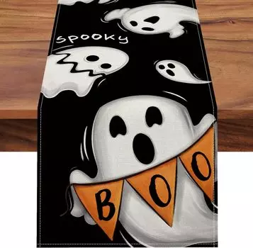 Halloween Boo Spooky Linen Table Runners Holiday Kitchen Dining Table Decor Fall Seasonal Ghost Dresser Scarf Home Party Decor 150x33cm 59x13inch