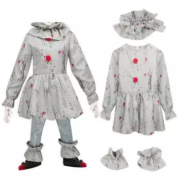 Halloween Boys Crazy Clown Costume Kids Pennywise Fancy Dress Horror Evil Killer S