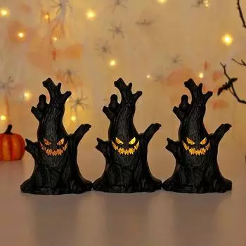Halloween Candle Light Electronic Ghost Stump Holiday Party Plant Lantern Decoration Grimace Christmas LED Candle Light 10x16cm