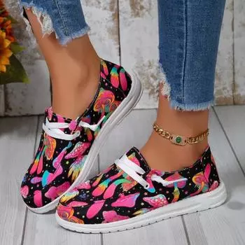 Halloween Canvas Shoes Women s New 2025 Fashion Lightweight Comfortable Flat Shoes Outdoor Sports Leisure Shoes Non-slip Printed 36 красный