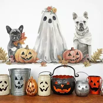 Halloween Cartoon Ghost Puppy Children s Bedroom Living Room Background Decorative Wall Stickers Self-adhesive 40*60CM/fun-e114