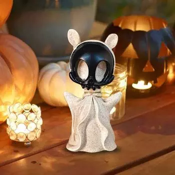Halloween Cartoon Skull Ghost Figurine Spooky Ghost Resin Statue Sculpture Indoor Outdoor Home