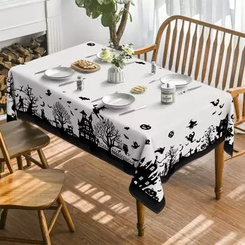 Halloween Castle Tree Scary Themed Rectangle Tablecloths Party Decor Bat Owl Pumpkin Printed Table Covers for Picnic Table Decor 50x50cm napkin