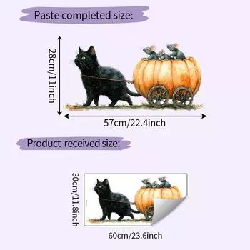 Halloween Cat Cartoon Pulling Pumpkin Cart Sitting Mouse Home Stickers Decor