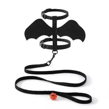 Halloween cat pet leash I-shaped dog clothes bat wings chest back funny body suit S