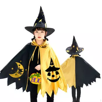 Детский плащ и шляпа волшебника на Хэллоуин, костюм для карнавала и вечеринки