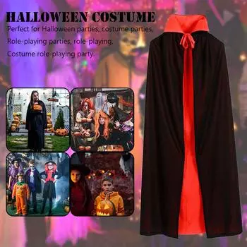 Halloween Cosplay Costume with Long Hooded Red Black Robe Witch Grim Reaper Carnival Coat for Kids Adult Party 150cm