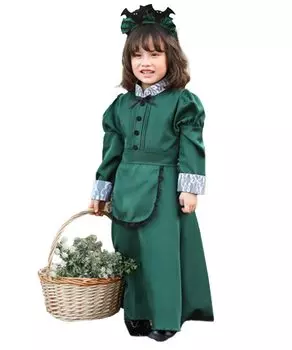 Halloween Cosplay Western House Maid Clothes Green Long [milky time] Women s (140cm, Kids)