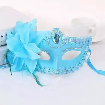 Halloween Costume Party Lace Mask Cosplay Princess Dress Up Half Face Mask Lily Flower Party Sexy Dress Mask Wearing Accessories Blue