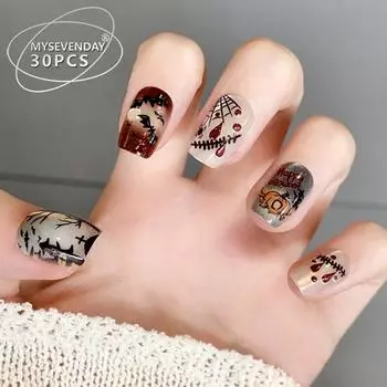 Halloween Costumes, Holiday Graffiti, Hand-made Nail Art, 30 Pieces of Removable Hot Girl Fake Nails. Prefabricated Armor Strip #30 pieces/board белый
