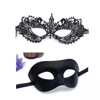 Halloween Couple Mask Set With Rhinestones And Lace For Holiday Party Costumes Black Mask
