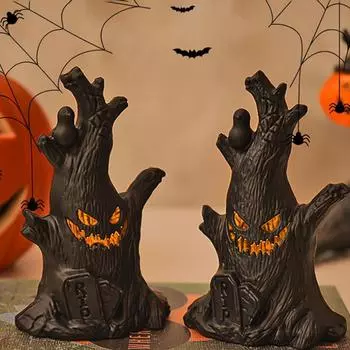 Halloween Creepy Spooky Tree Figurines Mini Tabletop Tree Ornaments Resin Horror Props Micro Landscape Home Decoration чёрный
