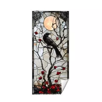Halloween Crow Window Stickers Non Adhesive Window Flowers PVC Static Transparent Film Glass Stickers One Size