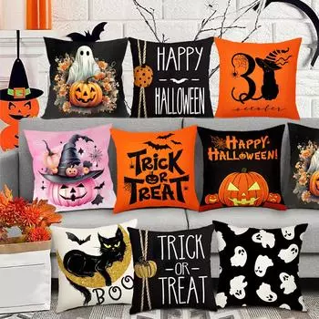 Halloween Cushion Cover Pumpkin Ghost Pillowcase Halloween Party Decorations For Home 2024 Trick or Treat Horror Party Supplies
