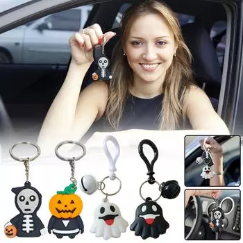 Halloween Cute Cartoon Jack-o -lantern Ghost Car Keychain Rearview Accessories Decoration Mirror Ornaments Interior Pendan R1Y6