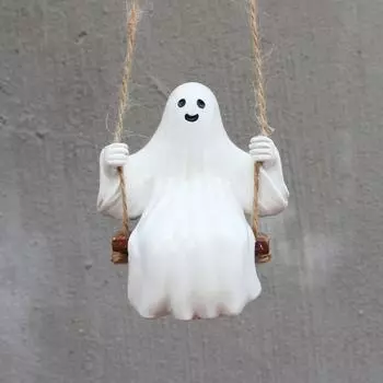 Милые качели на Хэллоуин, качели на Хэллоуин, подвеска-призрак, декор из смолы, качели-призрак, украшение для наружного украшения на Хэллоуин белый