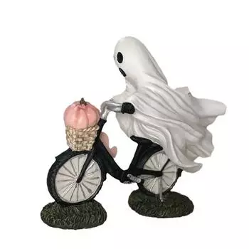 Halloween Cycling Ghost Figurines Ornament Pink Pumpkin Bicycle Creative and Interesting Home Decorative Ornaments Gift белый