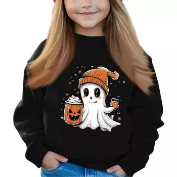 Halloween Day Girls Round Neck Pullovers For Kids Printed Baby Tops 100 чёрный
