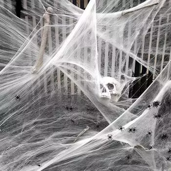 Halloween Decoration Artificial Spider Web Elastic Spider Web Horror Bar Ghost House Scene Props Elastic Spider Web with Spiders 20g