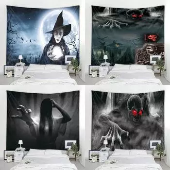 Halloween decoration background cloth horror night evil ghost witch hippie witchcraft tapestry home room wall decoration 100x75cm
