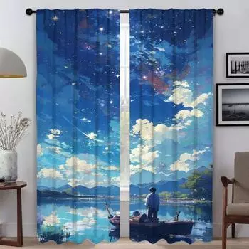 Halloween Decoration Curative Blackout Curtain for Room 2 Panel Anti-mosquito Curtains Home Interior Curtains Partition Shades W50xH70cmx2pcs-CL