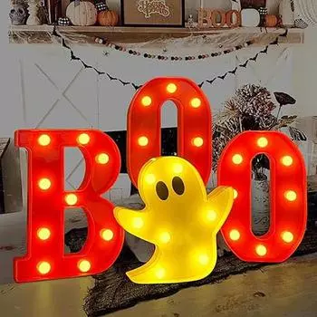 Halloween Decoration LED BOO Ghost Table Sign Light-up Halloween Marquee Letters Ghost Figurine