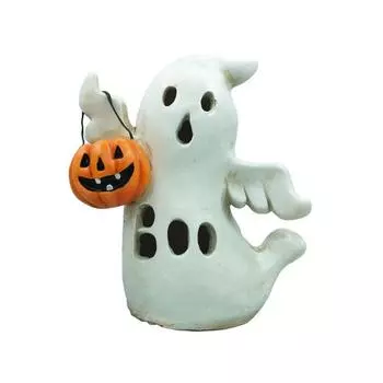 Halloween Decoration Light Up Ghost Pumpkin Witch Moon Figurine Spooky Glowing Resin Statue Tabletop Ornament for Living Room Kitchen Home Decor B