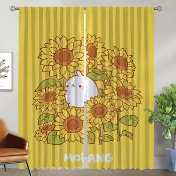 Halloween Decoration Molang Kitchen Curtains for Camera Partition Home Interior Curtains for Living Room Blackout Curtain Shades W50xH70cmx2pcs-CL