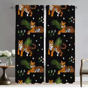 Halloween Decoration Tiger Blackout Curtains for Camera Window Curtain for Room 2 Panel Shades Partition Living Kitchen Elegant W50xH70cmx2pcs-CL
