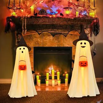 Halloween Decorations Indoor Outdoor, 2 Packs Light Up Spooky With Pumpkin Halloween Decor Crafts, Indoor Cute Party Ghosts Decorations For Table/Home One Size