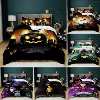 Halloween Duvet Cover KingQueen Size,skull Grim Reaper with Scythe Bedding for Kids Boys Teen,horror Skeleton Quilt Cover,black 70x133cm 2pcs