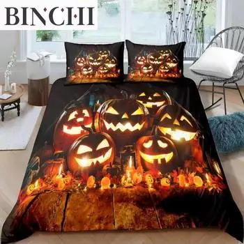Halloween Duvet Cover Set Halloween Pumpkin Ghost Festival Themed Bedding Set for Kid Boy Teen Microfiber Queen Size Quilt Cover 70x133cm 2pcs