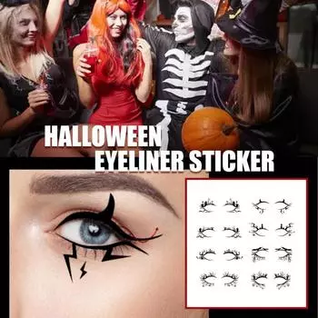 Halloween Eye Shadow Stickers Eyeliner Decals Spider Web Bat Temporary Stickers Face Eye Makeup Stickers For Women 4x2cm 3.5x3cm