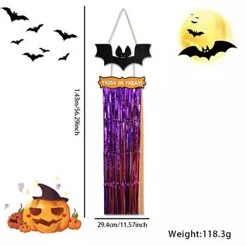 Halloween Eyecatching Wooden Sign With Rainy Tassels Featuring Bats Witches And Skeletons Decor For Orange Purple Bat