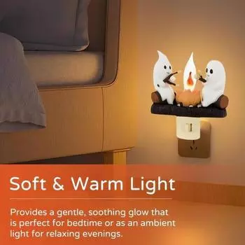 Halloween Flickering Night Light Soft Glow Simple Switch Control Funny Ghost Halloween LED Night Light Indoor Decoration A