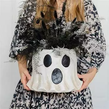 Ведро с привидениями на Хэллоуин, жуткий горшок для цветов, ваза для цветов, праздничная миска для сладостей, для дома S