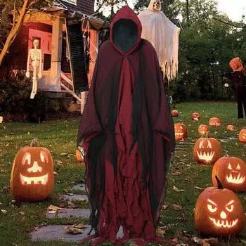 Костюм привидения на Хэллоуин, накидка-призрак, тематическая вечеринка, накидка-призрак с капюшоном, страшный плащ для взрослых, косплей, халат с капюшоном, принадлежности для вечеринок красный